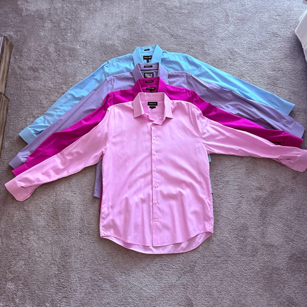NWOT Express Men’s Dress Shirts Size Large Spring Colors Lot of 4
